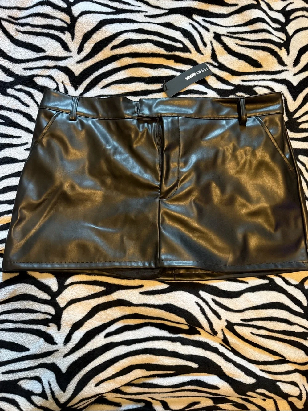 Black Faux Leather Mini Skirt with Belt Loops